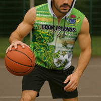 Personalised Cook Islands Va'a Race Sleeveless Zip Hoodie Te Tatau Tattoos Sporty Style Green-White Color - Polynesian Pride