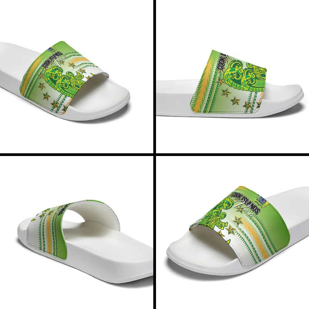Cook Islands Va'a Race Slide Sandals Te Tatau Tattoos Sporty Style Green-White Color - Polynesian Pride