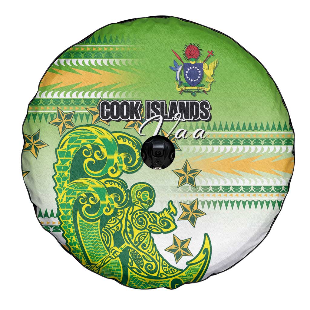 Cook Islands Va'a Race Spare Tire Cover Te Tatau Tattoos Sporty Style Green-White Color - Polynesian Pride