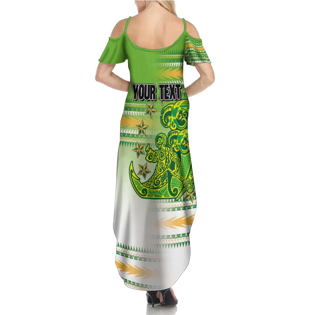Personalised Cook Islands Va'a Race Summer Maxi Dress Te Tatau Tattoos Sporty Style Green-White Color - Polynesian Pride
