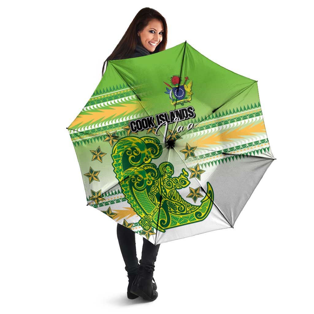 Cook Islands Va'a Race Umbrella Te Tatau Tattoos Sporty Style Green-White Color - Polynesian Pride