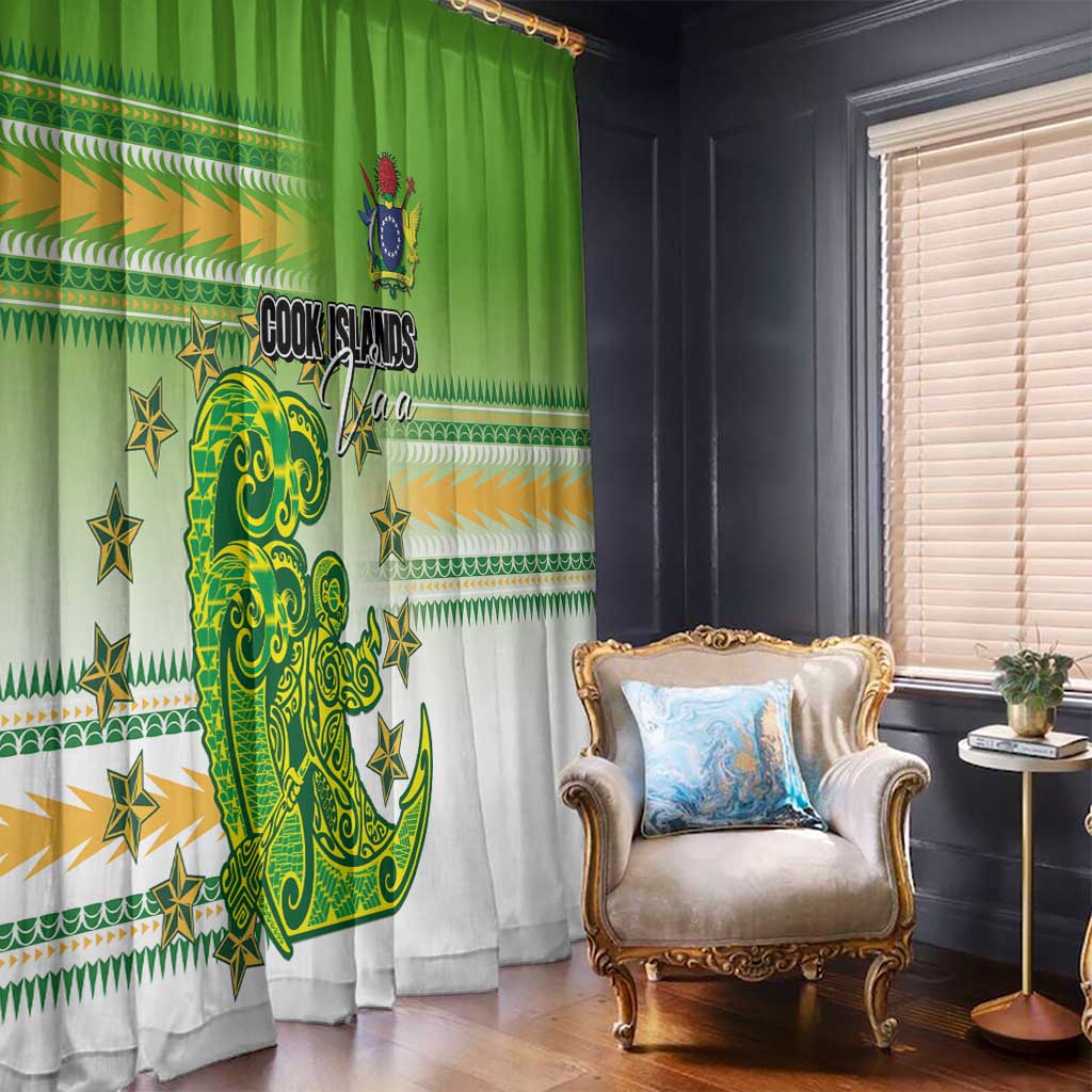 Cook Islands Va'a Race Window Curtain Te Tatau Tattoos Sporty Style Green-White Color - Polynesian Pride