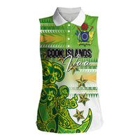 Personalised Cook Islands Va'a Race Women Sleeveless Polo Shirt Te Tatau Tattoos Sporty Style Green-White Color - Polynesian Pride