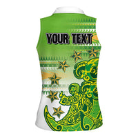 Personalised Cook Islands Va'a Race Women Sleeveless Polo Shirt Te Tatau Tattoos Sporty Style Green-White Color - Polynesian Pride