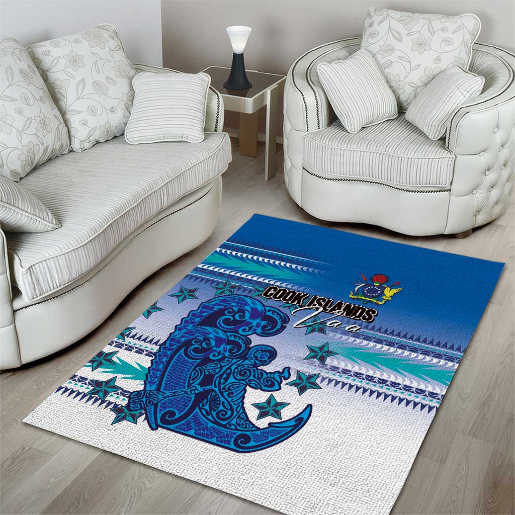 Cook Islands Va'a Race Area Rug Te Tatau Tattoos Sporty Style Light Blue Color - Polynesian Pride