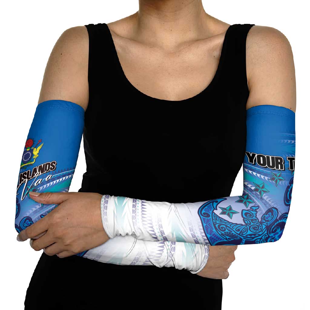 Personalised Cook Islands Va'a Race Arm Sleeves Te Tatau Tattoos Sporty Style Light Blue Color - Polynesian Pride
