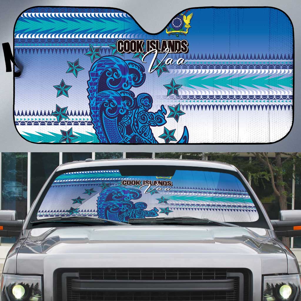 Cook Islands Va'a Race Auto Sun Shade Te Tatau Tattoos Sporty Style Light Blue Color - Polynesian Pride
