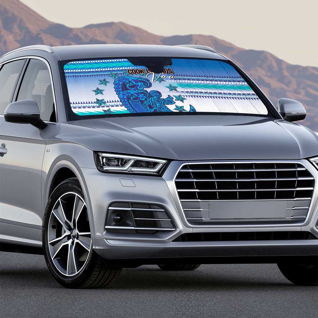 Cook Islands Va'a Race Auto Sun Shade Te Tatau Tattoos Sporty Style Light Blue Color - Polynesian Pride