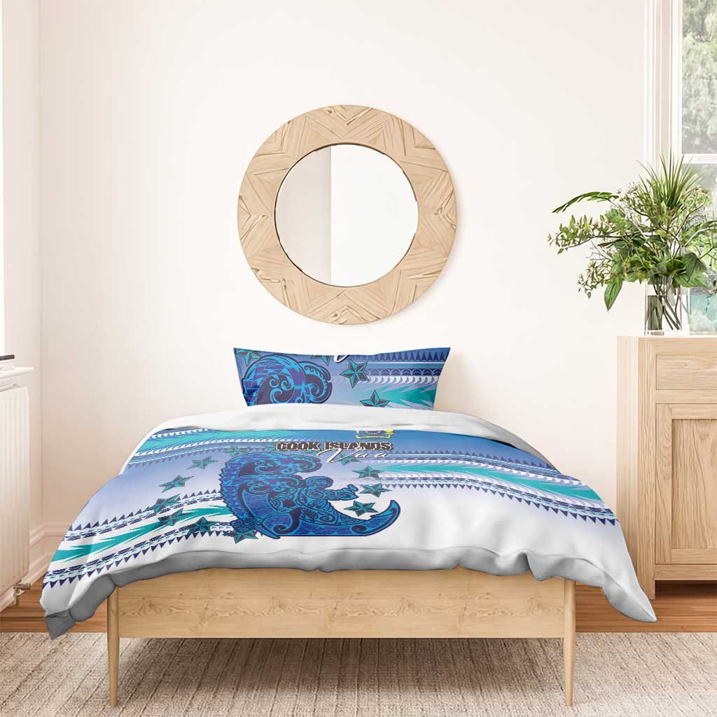 Cook Islands Va'a Race Bedding Set Te Tatau Tattoos Sporty Style Light Blue Color - Polynesian Pride