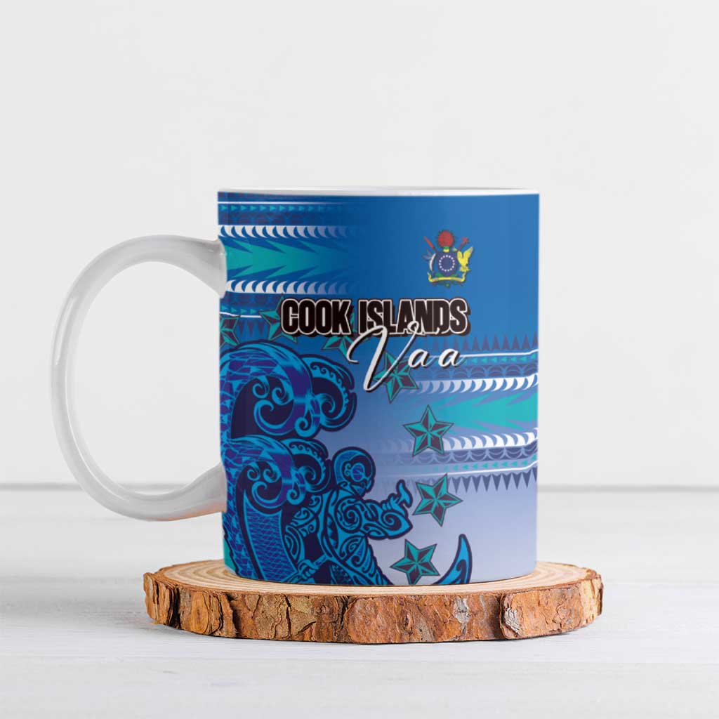 Personalised Cook Islands Va'a Race Ceramic Mug Te Tatau Tattoos Sporty Style Light Blue Color - Polynesian Pride