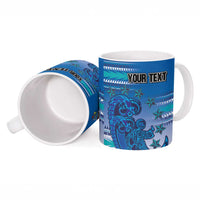 Personalised Cook Islands Va'a Race Ceramic Mug Te Tatau Tattoos Sporty Style Light Blue Color - Polynesian Pride
