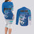 Personalised Cook Islands Va'a Race Couples Matching Long Sleeve Bodycon Dress and Long Sleeve Button Shirt Te Tatau Tattoos Sporty Style Light Blue Color - Polynesian Pride