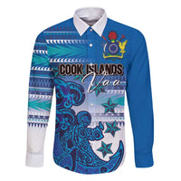 Personalised Cook Islands Va'a Race Family Matching Long Sleeve Bodycon Dress and Hawaiian Shirt Te Tatau Tattoos Sporty Style Light Blue Color - Polynesian Pride