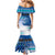 Personalised Cook Islands Va'a Race Family Matching Mermaid Dress and Hawaiian Shirt Te Tatau Tattoos Sporty Style Light Blue Color - Polynesian Pride