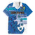 Personalised Cook Islands Va'a Race Family Matching Off The Shoulder Long Sleeve Dress and Hawaiian Shirt Te Tatau Tattoos Sporty Style Light Blue Color - Polynesian Pride