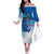 Personalised Cook Islands Va'a Race Family Matching Off The Shoulder Long Sleeve Dress and Hawaiian Shirt Te Tatau Tattoos Sporty Style Light Blue Color - Polynesian Pride