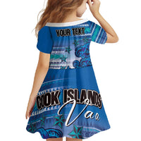 Personalised Cook Islands Va'a Race Family Matching Off Shoulder Maxi Dress and Hawaiian Shirt Te Tatau Tattoos Sporty Style Light Blue Color - Polynesian Pride