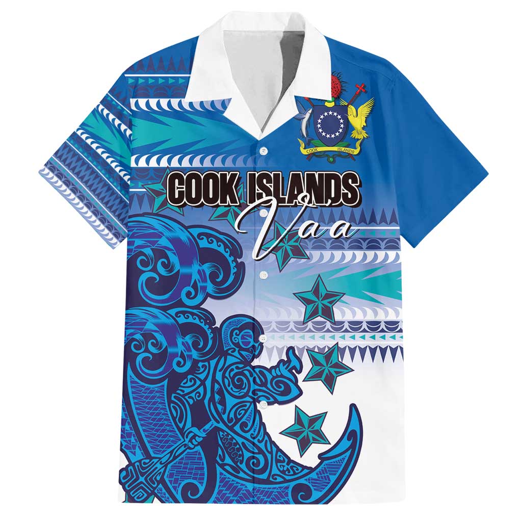Personalised Cook Islands Va'a Race Family Matching Off Shoulder Short Dress and Hawaiian Shirt Te Tatau Tattoos Sporty Style Light Blue Color - Polynesian Pride