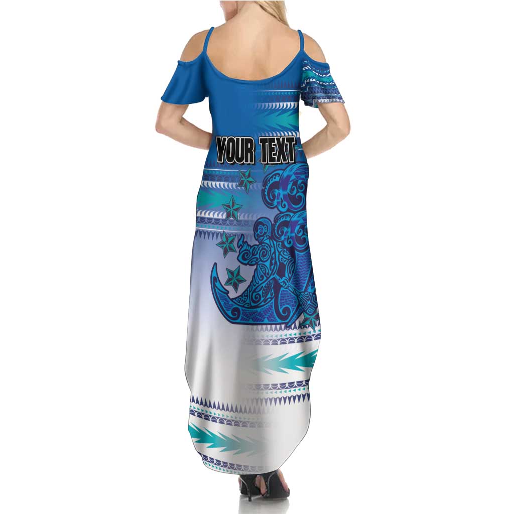 Personalised Cook Islands Va'a Race Family Matching Summer Maxi Dress and Hawaiian Shirt Te Tatau Tattoos Sporty Style Light Blue Color - Polynesian Pride