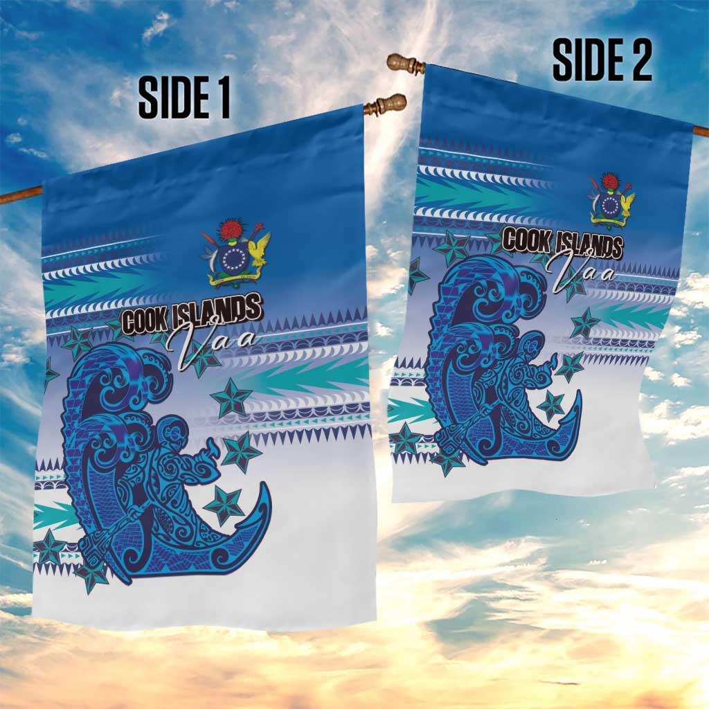 Cook Islands Va'a Race Garden Flag Te Tatau Tattoos Sporty Style Light Blue Color - Polynesian Pride