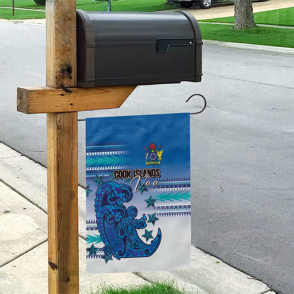Cook Islands Va'a Race Garden Flag Te Tatau Tattoos Sporty Style Light Blue Color - Polynesian Pride