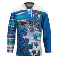 Personalised Cook Islands Va'a Race Hockey Jersey Te Tatau Tattoos Sporty Style Light Blue Color - Polynesian Pride