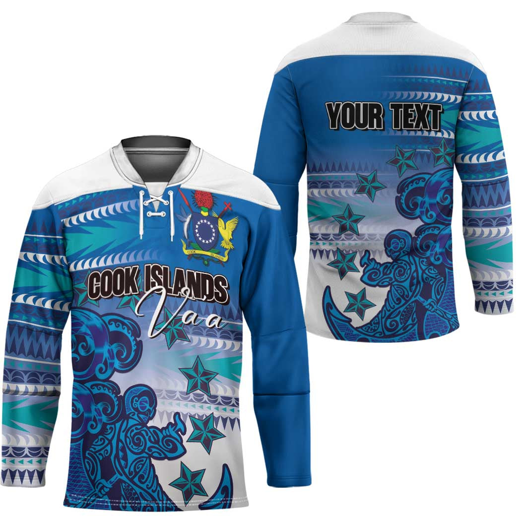 Personalised Cook Islands Va'a Race Hockey Jersey Te Tatau Tattoos Sporty Style Light Blue Color - Polynesian Pride