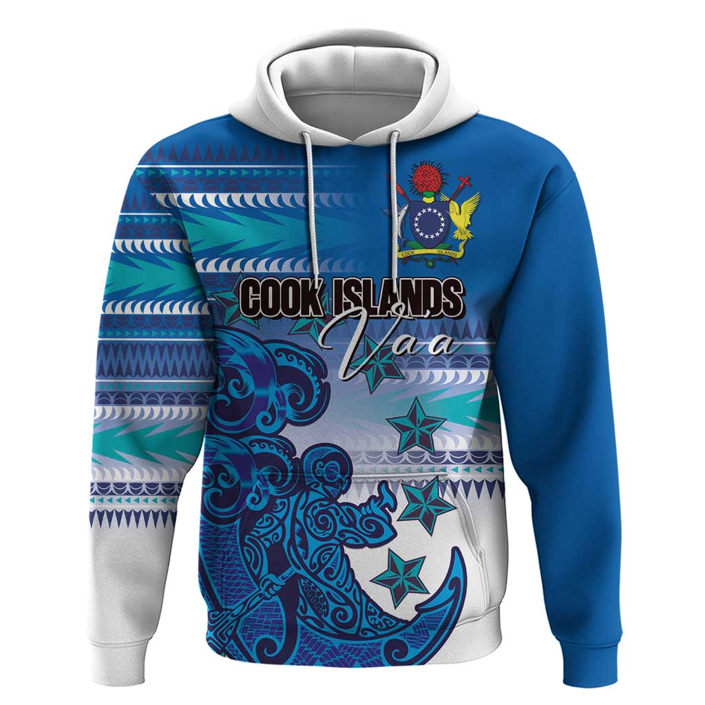 Personalised Cook Islands Va'a Race Hoodie Te Tatau Tattoos Sporty Style Light Blue Color - Polynesian Pride