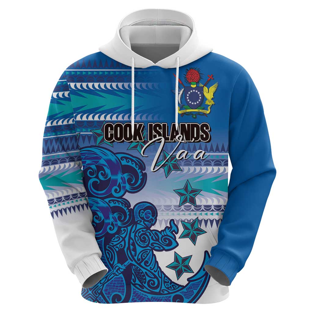 Personalised Cook Islands Va'a Race Hoodie Te Tatau Tattoos Sporty Style Light Blue Color - Polynesian Pride