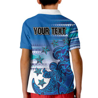 Personalised Cook Islands Va'a Race Kid Polo Shirt Te Tatau Tattoos Sporty Style Light Blue Color - Polynesian Pride