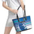 Cook Islands Va'a Race Leather Tote Bag Te Tatau Tattoos Sporty Style Light Blue Color - Polynesian Pride