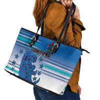 Cook Islands Va'a Race Leather Tote Bag Te Tatau Tattoos Sporty Style Light Blue Color - Polynesian Pride