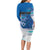 Personalised Cook Islands Va'a Race Long Sleeve Bodycon Dress Te Tatau Tattoos Sporty Style Light Blue Color - Polynesian Pride