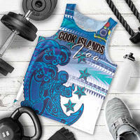Personalised Cook Islands Va'a Race Men Tank Top Te Tatau Tattoos Sporty Style Light Blue Color - Polynesian Pride