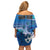 Personalised Cook Islands Va'a Race Off Shoulder Short Dress Te Tatau Tattoos Sporty Style Light Blue Color - Polynesian Pride