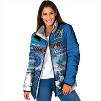 Personalised Cook Islands Va'a Race Padded Jacket Te Tatau Tattoos Sporty Style Light Blue Color - Polynesian Pride