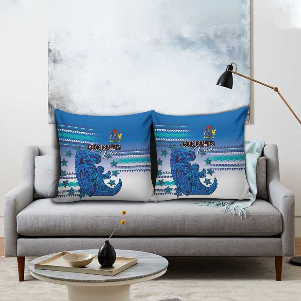 Cook Islands Va'a Race Pillow Cover Te Tatau Tattoos Sporty Style Light Blue Color - Polynesian Pride