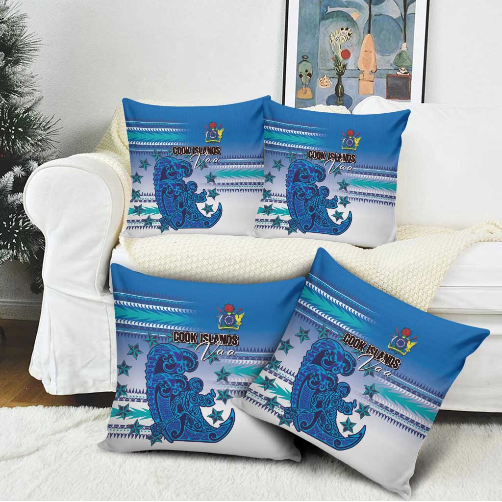 Cook Islands Va'a Race Pillow Cover Te Tatau Tattoos Sporty Style Light Blue Color - Polynesian Pride