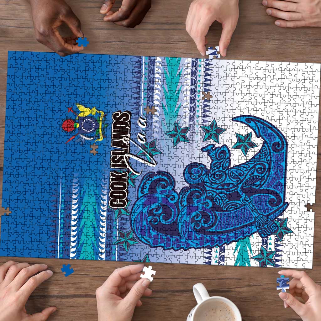 Cook Islands Va'a Race Puzzle Te Tatau Tattoos Sporty Style Light Blue Color - Polynesian Pride