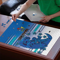 Cook Islands Va'a Race Puzzle Te Tatau Tattoos Sporty Style Light Blue Color - Polynesian Pride