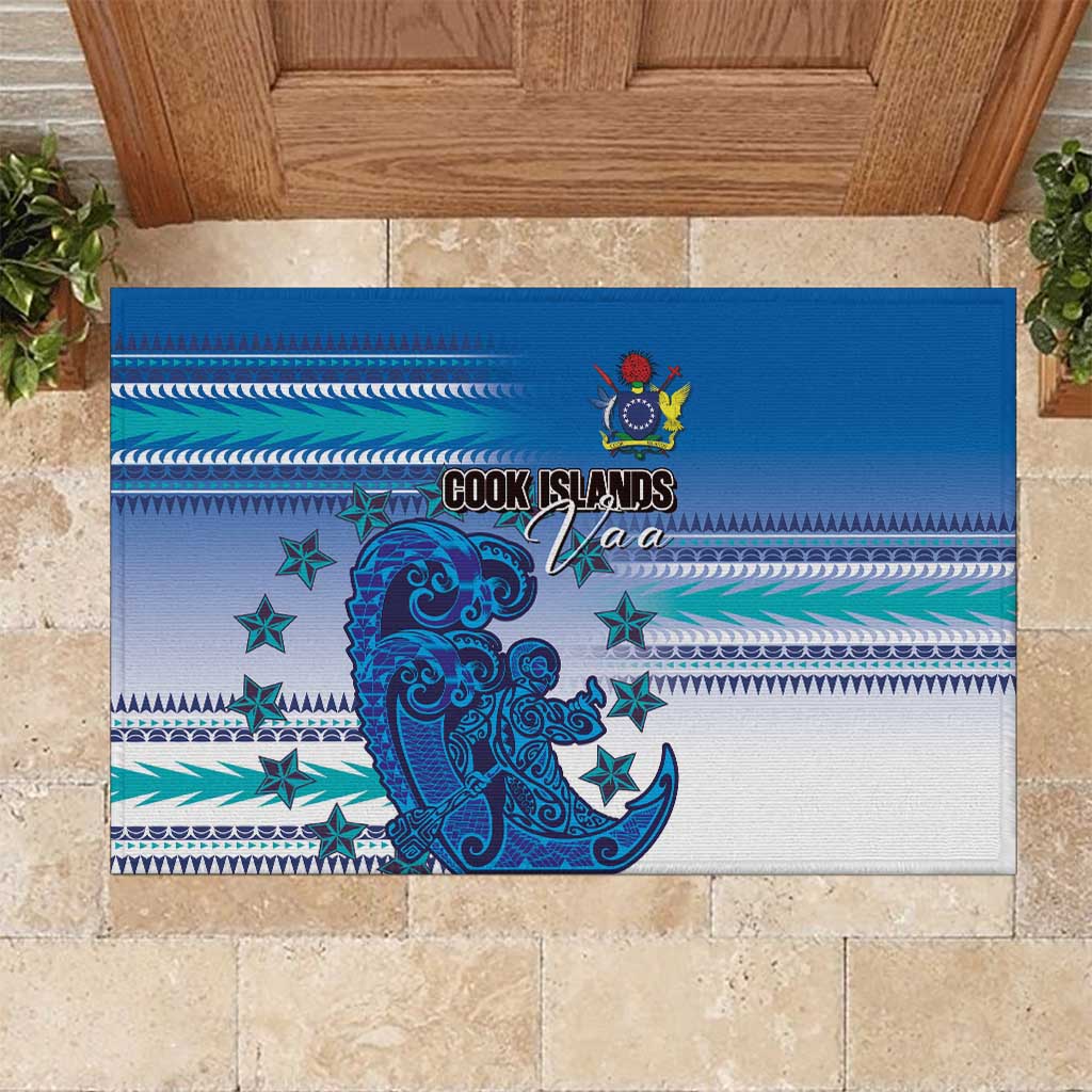 Cook Islands Va'a Race Rubber Doormat Te Tatau Tattoos Sporty Style Light Blue Color - Polynesian Pride