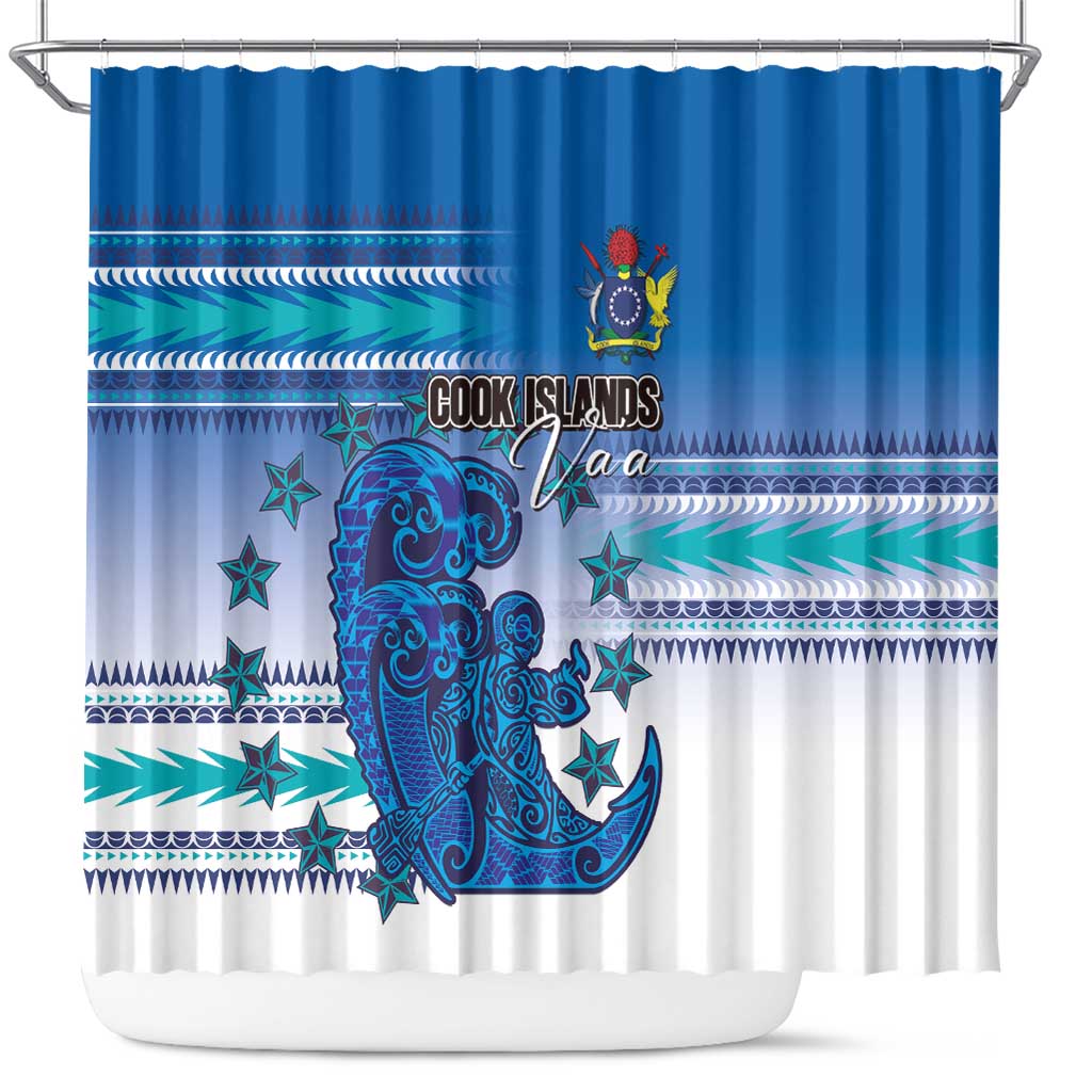 Cook Islands Va'a Race Shower Curtain Te Tatau Tattoos Sporty Style Light Blue Color - Polynesian Pride