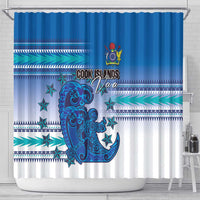 Cook Islands Va'a Race Shower Curtain Te Tatau Tattoos Sporty Style Light Blue Color - Polynesian Pride