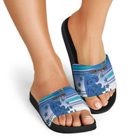 Cook Islands Va'a Race Slide Sandals Te Tatau Tattoos Sporty Style Light Blue Color - Polynesian Pride