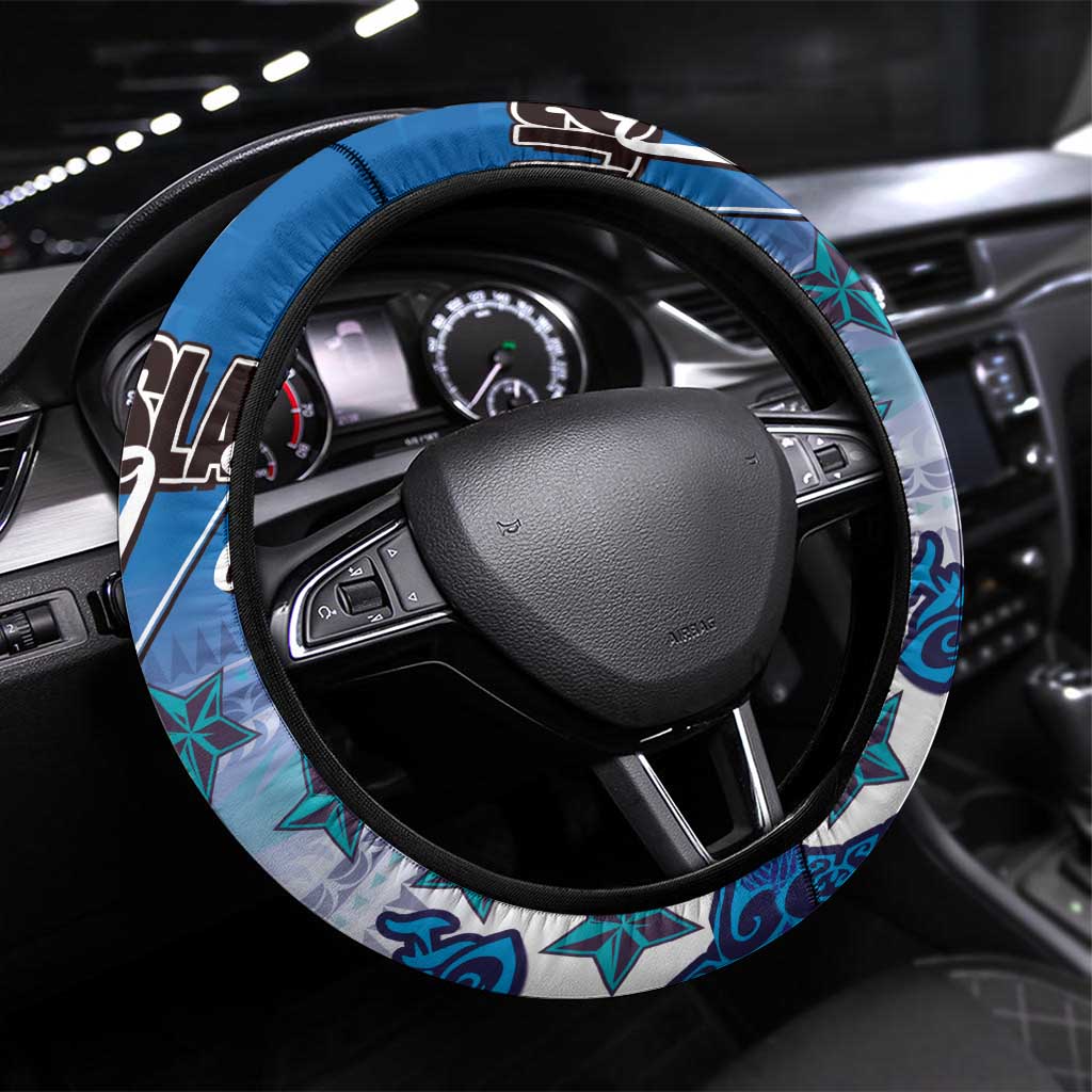Cook Islands Va'a Race Steering Wheel Cover Te Tatau Tattoos Sporty Style Light Blue Color - Polynesian Pride