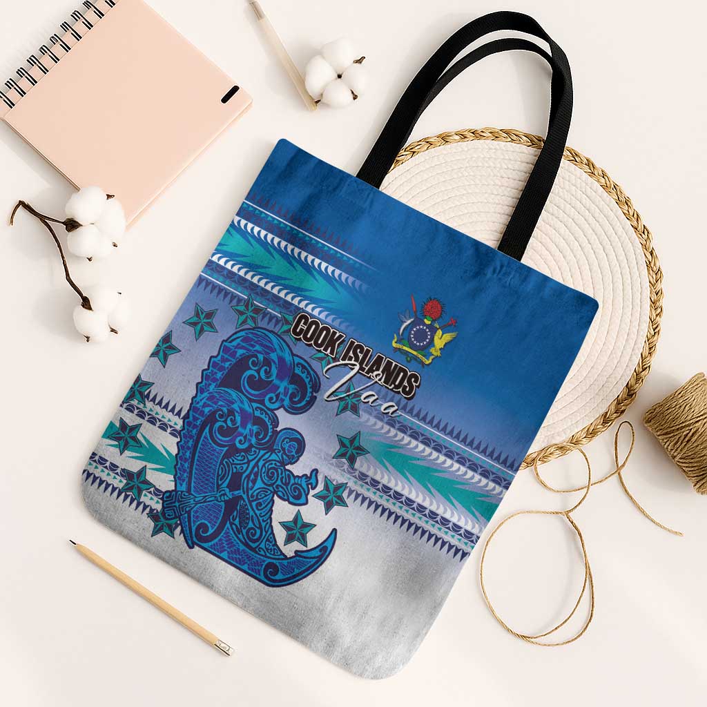 Cook Islands Va'a Race Tote Bag Te Tatau Tattoos Sporty Style Light Blue Color - Polynesian Pride
