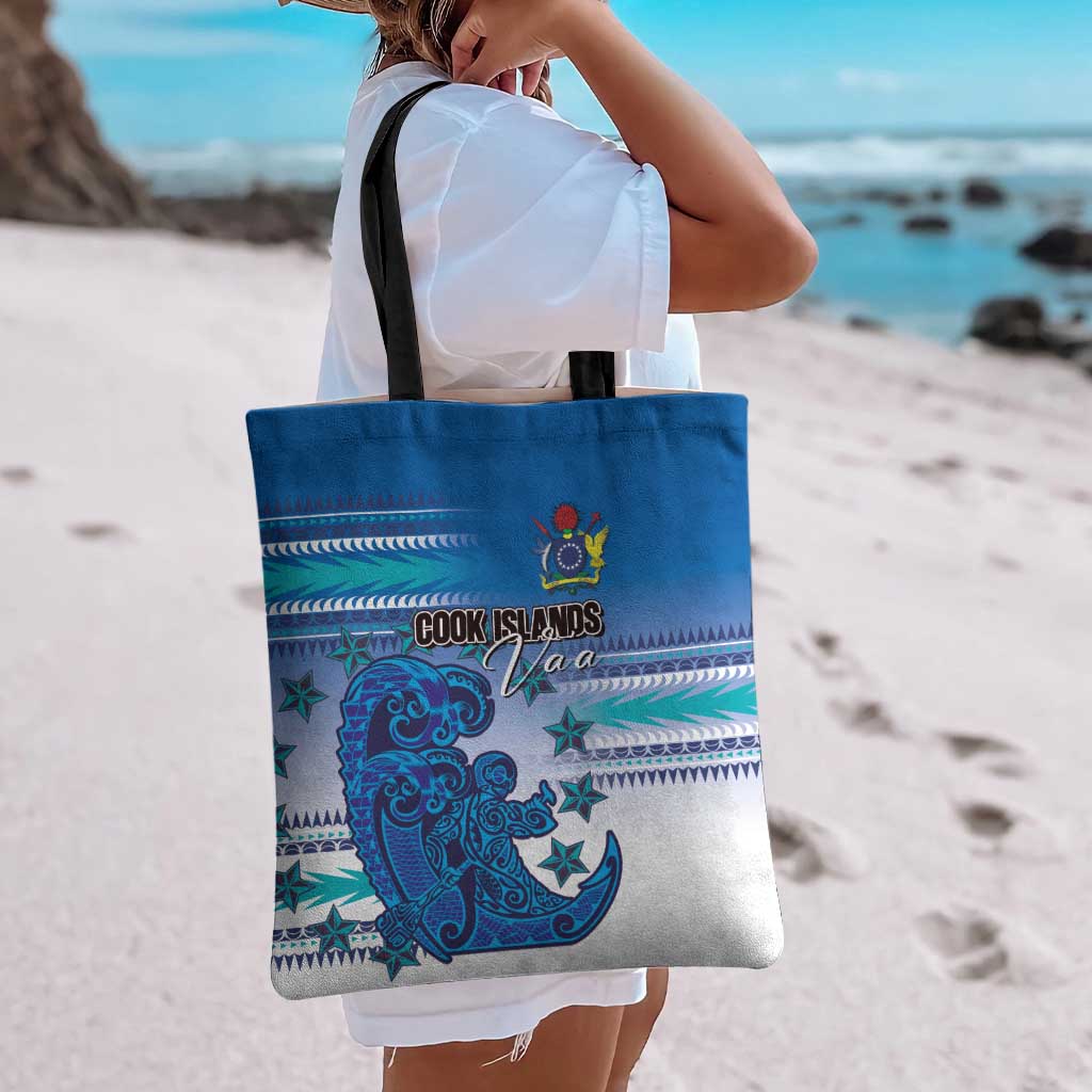 Cook Islands Va'a Race Tote Bag Te Tatau Tattoos Sporty Style Light Blue Color - Polynesian Pride