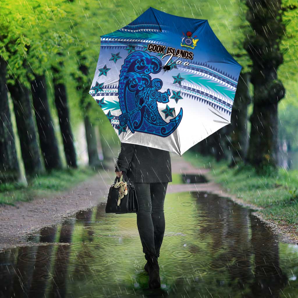 Cook Islands Va'a Race Umbrella Te Tatau Tattoos Sporty Style Light Blue Color - Polynesian Pride