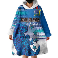 Personalised Cook Islands Va'a Race Wearable Blanket Hoodie Te Tatau Tattoos Sporty Style Light Blue Color - Polynesian Pride