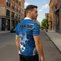 Personalised Cook Islands Va'a Race Zipper Polo Shirt Te Tatau Tattoos Sporty Style Light Blue Color - Polynesian Pride